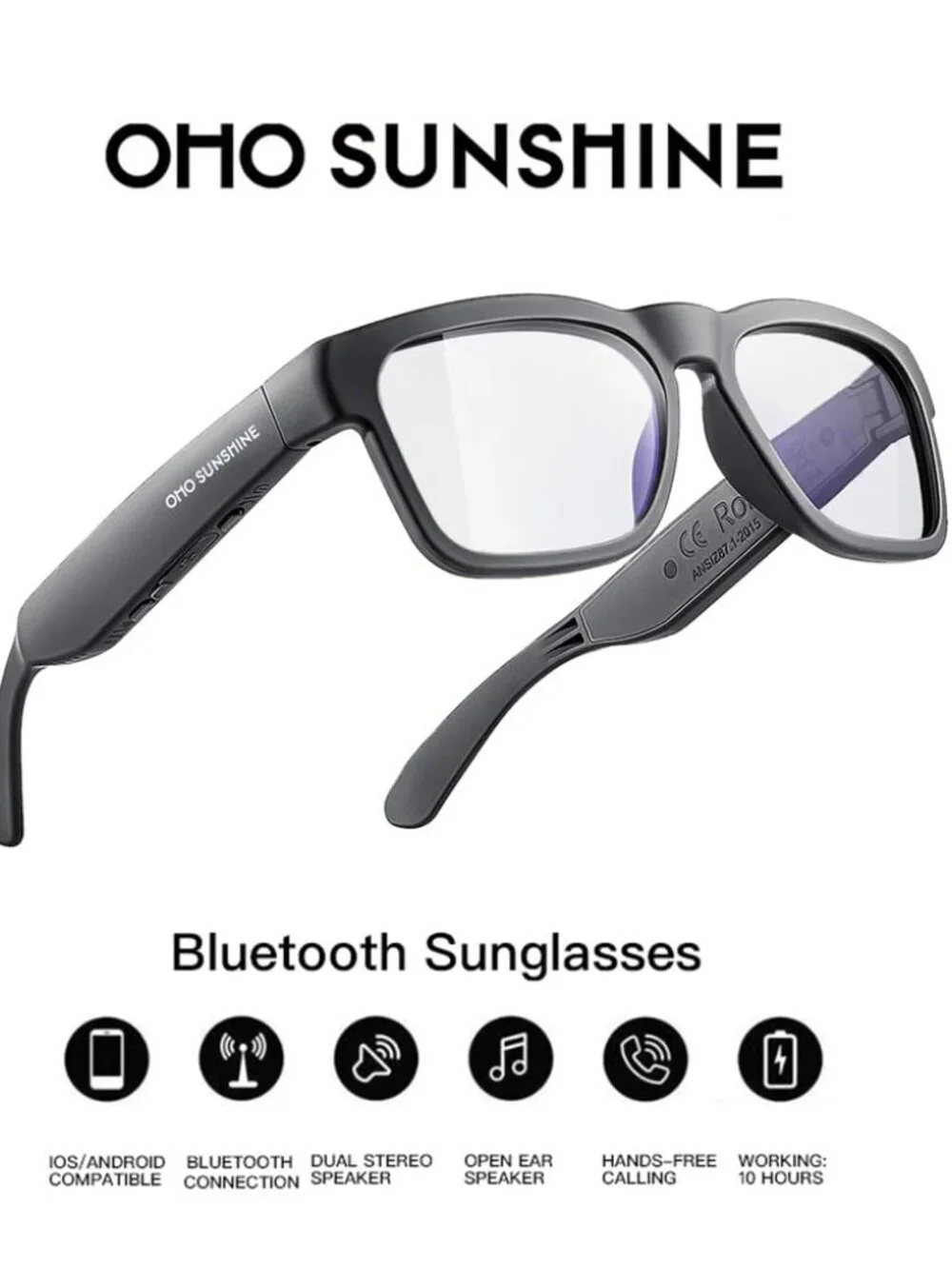 Sunshine Bluetooth Audio Sunglasses, Lightweight Open Ear Sport Glasses